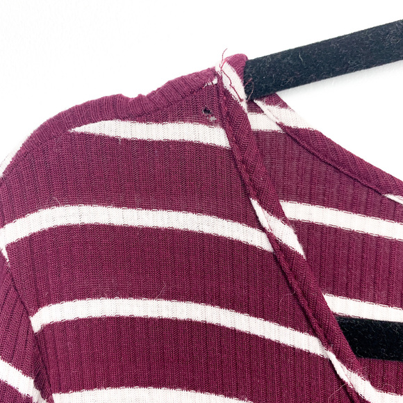 Eclipse Long Sleeve Burgundy & White Striped Ruched Front - Picture 9 of 10